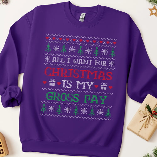 All I Want For Christmas Is My Gross Pay Ugly Christmas Sweatshirt