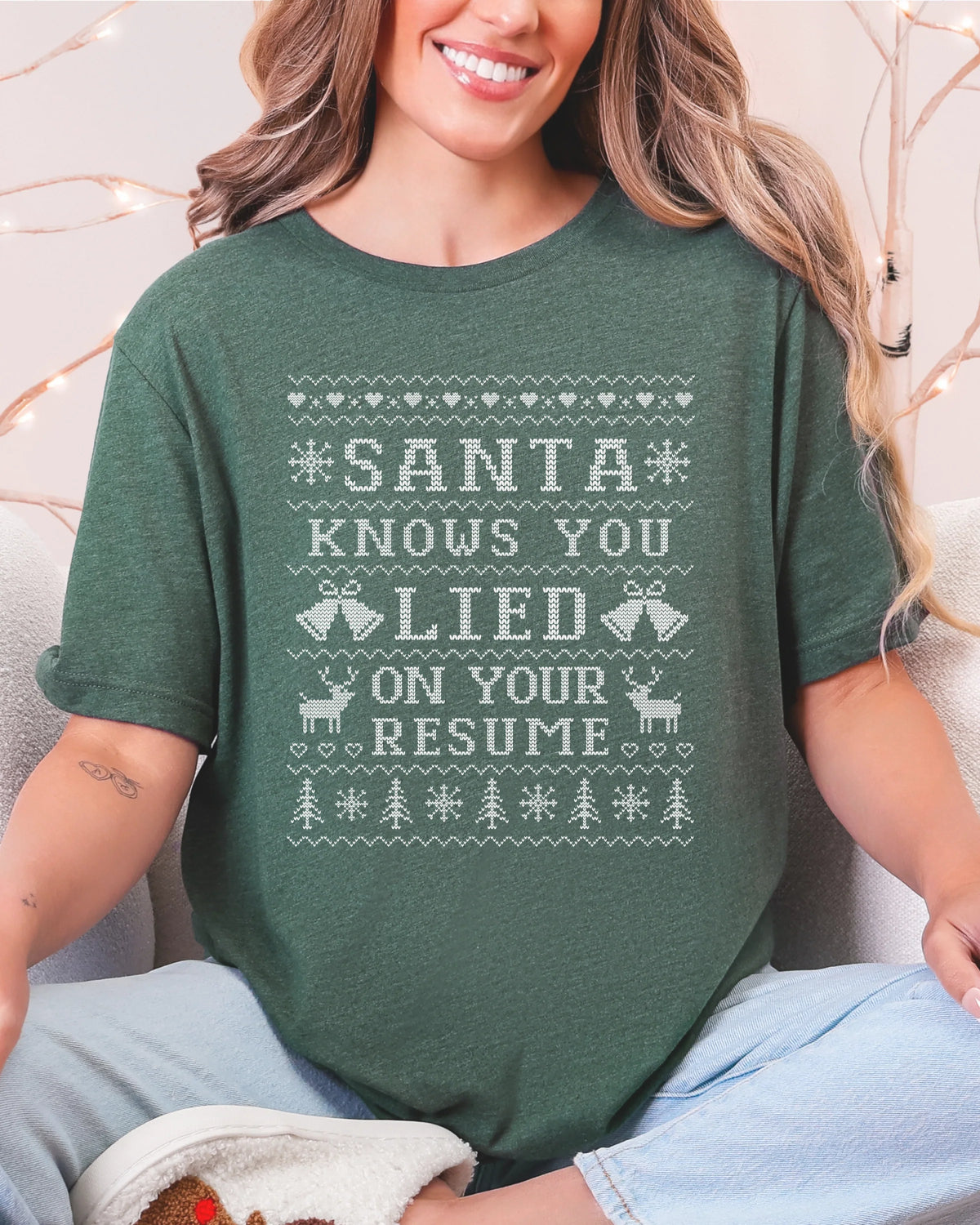 Santa Knows You Lied On Your Resume Ugly Christmas T-shirt